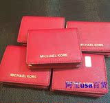 美国代购 MK 短款十字纹牛皮 拉链短款钱包 折叠女士卡包