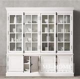 美式乡村书柜组合白色复古欧式实木书架展示柜四门法式书房大书橱