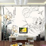 中式古典山水字画墙纸诗词爱莲说大型壁画客厅卧室电视沙发背景墙