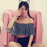 萌猫 韩版保守学生分体裙式高腰泳衣少女可爱钢托小胸平角比基尼