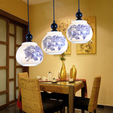 中式灯饰吊灯新古典陶瓷LED实木长盘餐厅吧台书房楼梯青花瓷灯具