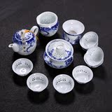 景德镇青花瓷玲珑透明镂空功夫茶具整套装6人家用礼品茶礼陶瓷器