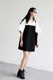 ICYSTUDIO2014春夏新款女装黑白拼接茧型和服式宽松连衣裙