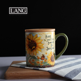 美国LANG水杯 大容量陶瓷马克杯奶茶杯子 向日葵的咖啡杯 包邮
