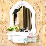 包邮台式单面镜欧式挂镜小梳妆台浴室架白色雕花浴室镜实木毛巾架