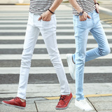 春夏季浅色青年牛仔裤男生修身型韩版潮流薄款青少年学生小脚裤子