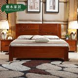 全实木床1.8米1.5米胡桃木床现代中式胡桃色双人床婚床高箱储物床