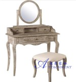 出口法式欧式美式法式乡村家具实木橡木梳妆台镜子麻布梳妆椅定制