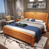 现代中式纯实木床 木质1.5米单人1.8m双人床2米大款床成人婚床架