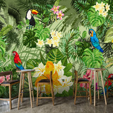 东南亚风格手绘热带雨林芭蕉叶壁纸壁画餐厅电视沙发背景墙纸墙画