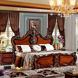 欧式新古典床 美式乡村双人床 法式家具婚床橡木实木床 1.8米