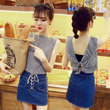 夏天套装女韩版潮女装大码包臀牛仔短裙子连衣裙时尚两件套运动服