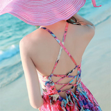 韩国度假必备露背吊带海滩花裙雪纺连衣裙波西米亚长裙海边沙滩裙