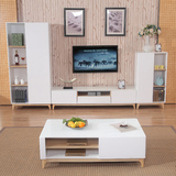 北欧现代客厅三合一电视柜 实木钢化玻璃面高低柜边柜视听柜地柜