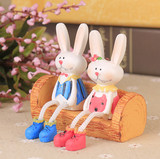 可爱小号害羞米菲兔吊脚娃娃摆件树脂彩绘娃娃吉祥兔子公仔+椅子