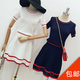 BOBO夏装女时尚套装韩国东大门小香风针织衫短袖T恤+半身裙两件套