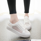 夏季韩版小白鞋女透气系带平底休闲鞋网面女鞋厚底板鞋学生运动鞋