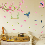墙贴卧室温馨浪漫床头客厅沙发电视背景墙贴纸桃花树枝小鸟墙贴画