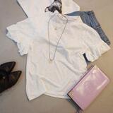 夏季韩国代购女士宽松纯棉打底衫 韩版白色荷叶边半袖上衣短袖T恤