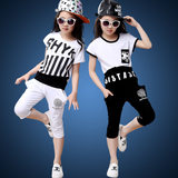 童装女童夏装2016新款中大童韩版休闲短袖短裤两件套儿童运动套装