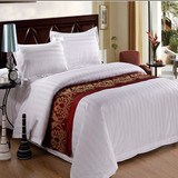 新款白色五星级酒店床上用品宾馆加密全棉缎条床单式被套 四件套