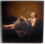 抽烟的胖女人 刘宝军 胖女人 纯手绘油画中式风格装饰画 个性油画
