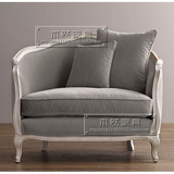 出口欧式现代复古布艺软包沙发欧式法式粉色实木单人沙发椅家具