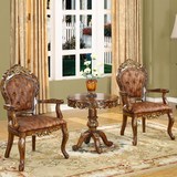 欧式古典 实木雕花小圆桌子 圆形小茶几 休闲洽谈桌椅组合圆桌椅