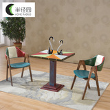 北欧简约实木家用餐桌椅组合客厅餐厅咖啡厅彩色拼图休闲餐桌椅子
