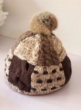 韩版兔毛球球森女系手工拼接编织毛线帽 针织帽 保暖秋冬季帽子