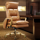 真皮电脑椅老板椅金色 可躺午休椅家用办公椅 人体工学大班椅转椅