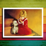 欧式艺术装饰挂画 家居简约有框画 油画童年 女孩和小狗