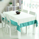 地中海布艺桌布白色西餐厅餐桌布拼接客厅茶几垫桌垫电脑台布蓝色