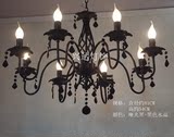 欧式铁艺蜡烛吊灯 黑色水晶灯客厅灯餐厅灯 创意美式乡村卧室灯具