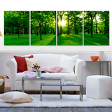 客厅背景墙装饰画无框画卧室四联画绿色森林自然风景挂画家居壁画