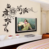 浪漫客厅沙发电视背景墙装饰墙贴纸 可移除蝴蝶花藤蔓藤贴画