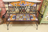 美式乡村地中海彩色墨西哥马赛克铁艺庭院阳台露台折叠椅,双人椅