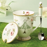 骨瓷杯子陶瓷创意马克杯复古高脚水杯带勺欧式简约田园下午茶杯子
