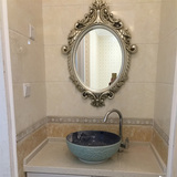 壁挂镜子浴室镜欧式镜框化妆简约卫浴镜卫生间复古防雾椭圆厕所镜