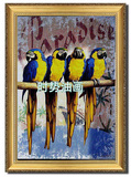 纯手绘鸟类鹦鹉动物油画卧室走廊玄关书房装饰画电表箱遮画
