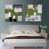 草绿底的花现代抽象艺术客厅卧室书房装饰画无框画壁画挂画二联画