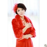 新款红白色长袖结婚毛披肩 韩式婚纱外套