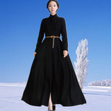 2015韩国代购女装春夏装新款毛呢大衣外套大码呢子外套拖地长裙款