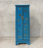 蓝色手绘两门鞋柜新古典书柜中式彩绘客厅柜玄关柜藏式储物柜特价
