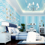 地中海风格无纺布壁纸 环保清新蓝色竖条纹客厅卧室防水加厚墙纸