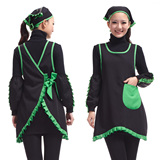 零食店母婴店家居工作服围裙 奶茶店咖啡店韩版黑色绿边女装围裙