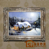 有框画欧式客厅装饰画托马斯雪景风景手绘油画玄关壁炉挂画TMS049