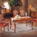 欧式实木餐桌 仿古美式实木长方形吃饭桌子雕花欧式餐桌椅组合