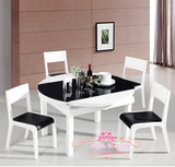 可折叠餐桌椅组合可伸缩烤漆圆桌现代钢化玻璃黑白色小户型餐桌椅