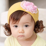 包邮 新春新款 韩版 宝宝蕾丝花朵假发针织/儿童帽子